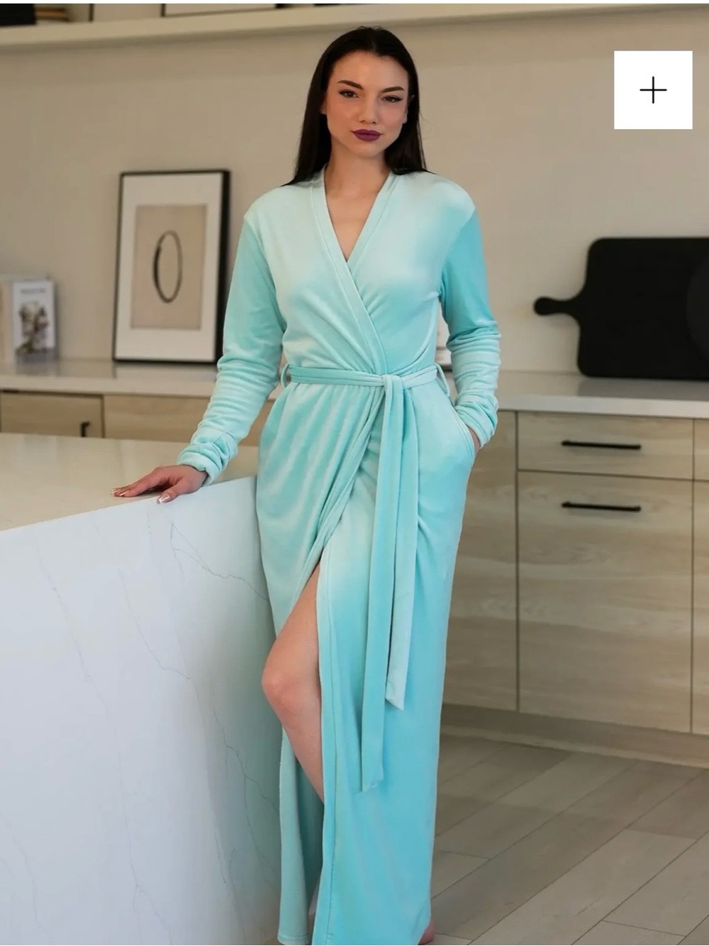 Wrap Robe for Women in Aqua Blue - Soft Long Sleeve Lounge Robe